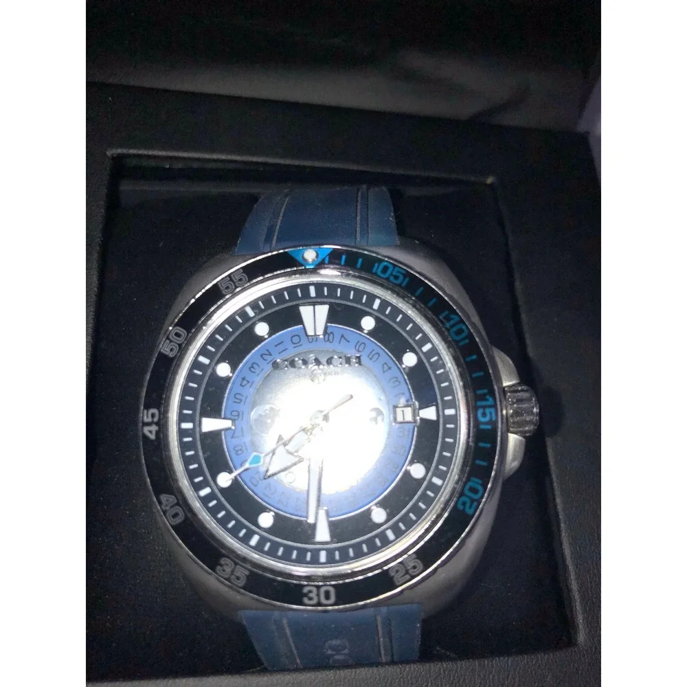Coach Kent Automatic Mens Watch Blue Silicone Strap Stainless Steel